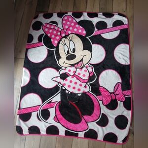 Disney Minnie Mouse Kids Throw Blanket Pink Black Polka Dot 54x44